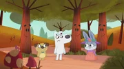 Dog und Puck treffen bie ihrer Verfolgungsjagd auf eine niedliche Hasendame.