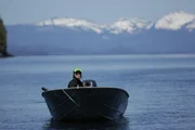 Morgan Turcott, a one-year resident of Port Protection, drives her skiff.