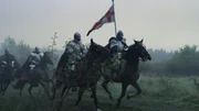 Ritter reiten durch Wald.