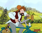 Endlich ist das Fahrrad repariert. Pettersson und Findus können die Zutaten für die Geburtstagstorte kaufen.