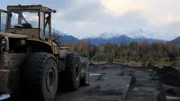 Dozer on claim at sunset.