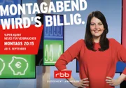 RUNDFUNK BERLIN-BRANDENBURG Neues Fernsehprogramm für den rbb startet Nach der Sommerpause eröffnet Janna Falkenstein (Foto) am Montag den 11. September zum Wochenstart die Fernseh-Primetime beim rbb mit dem Verbrauchermagazin "SUPER.MARKT". Live aus Potsdam geht sie wieder auf informative Streifzüge durch die bunte Waren- und Wirtschaftswelt, immer entlang der Frage: "Na, heute schon verbraucht?". © rbb, honorarfrei - Verwendung gemäß der AGB im Rahmen einer engen, unternehmensbezogenen Berichterstattung im rbb-Zusammenhang bei Nennung "Bild: rbb" (S2+), rbb Presse & Information, Masurenallee 8-14, 14057 Berlin, Tel: 030/97 99 3-12118 oder -12116, pressefoto@rbb-online.de