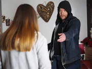 Derrick pleading with Haley to come to him. Derrick pleading with Haley to come to him.