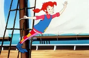 Pippi ruft zu den Piraten rüber, daß sie nichts dagegen hat, ihnen einen tollen Kampf zu liefern.