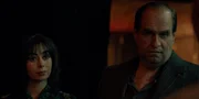 l-r: Sofia Falcone (Cristin Milioti), Penguin (Colin Farrell)