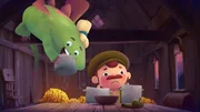 Jakub ist erschöpft vom vielen Hirsebrei-Kochen, um den hungrigen Drachen zufrieden zu stellen.