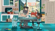 Hector (l.) untersucht Flöckchen, das junge Kätzchen, das Tommy (r.) gefunden hat, auf Krankheiten.