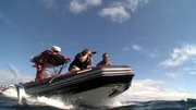 Walforscher auf dem Boot.