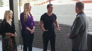 Host Charles Stiles and the restaurant owner talk with the marks, as seen on Food Network's Mystery Diners, Season 9.