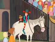 "Pippi Langstrumpf - Die Zeichentrickserie", "Pippi und das Pferderennen." In dem kleinen Städtchen von Pippi veranstaltet Frau Prüsselius ein Pferderennen. Da Pippi die Ernsthaftigkeit des Rennens nicht erkennt, wird sie weggeschickt. Doch am Tag der Preisverteilung kann Pippi sich nützlich machen und Frau Prüsselius das Leben retten.