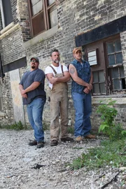 Milwaukee, WI USA: Dan, Jay and Mark outside of the Pabst brewery buildings.