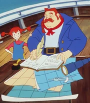 Papa Ephraim nimmt seine üblichen Eintragungen im Logbuch vor und teilt Pippi seine Besorgnis bezüglich der Windstillen-Passage und des noch gering vorhandenen Proviants mit.