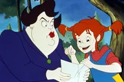 Frau Prysselius und Pippi versuchen, einen Brief von Donner-Karlsson zu entziffern.
