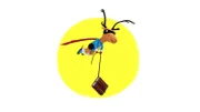 Super-Edgar kommt mit einem schweren Wörterbuch in sein Lasso gewickelt angeflogen.