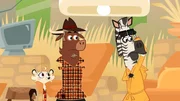 Das Zebra bittet Sherlock Yack und Hermione um Hilfe: es wurde im Schlaf angepinselt.