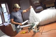Host Mike Rowe in Dirty Jobs episode, Goose Down Plucker. In Tulelake CA, Mike cleans and processes ducks, using their plumage to make high-quality down pillows at the Tulegoose Pillow Company.