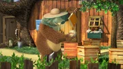 Zum Glück hat aber der Bär schon einige Erfahrung im Umgang mit Bienen.