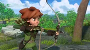 "Robin Hood - Schlitzohr von Sherwood", "Eine Flasche voll Glück." Little John ist strahlt vor Freude, als er auf der Straße eine Goldmünze findet. Er ahnt nicht, dass er damit in eine Falle der Druidin Eumel tappt. Im Gegenzug für die Goldmünze verlangt Eumel, dass Little John in ein Glasfläschchen bläst. Einem alten Aberglauben zufolge soll dadurch sein Glück an sie übergehen und Eumel kann es an den Höchstbietenden verkaufen. Leider handelt es sich dabei um den Sheriff, der sich daraufhin mit seinem neuen Quäntchen Glück auf die Jagd nach Robin Hood und seinen Gehilfen macht.
