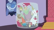 Koboldkönig (hinten) ist es gelungen, die Helden Hufius, Twinkle, Herbert, Tupfen und Blümchen (von links nach rechts) einzusperren