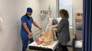 Dr. Brad looks at Steve Harding’s foot before surgery.