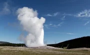 Old Faithful - der wohl berühmteste Geysir der Welt im Yellowstone Nationalpark.