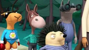 Die Einwohner von Windhausen beobachten Bernhard im Wald.