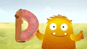 Nitso sucht das D und findet dabei einen Dackel, der von einem Donut abbeißt.
