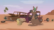 Känguru Max und Puck versuchen, die Karte für das große Rennen zu lesen.