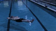 Lee floats in a pool