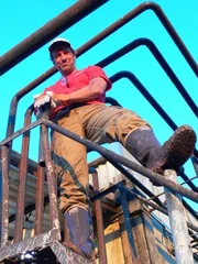 Host Mike Rowe in Dirty Jobs episode Animal Rendering. Mike visits North State Rendering in Chico, CA, to discover how dairy cows that have expired are made into chicken feed.