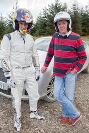Rallyefahrer Kris Meeke (l.) und James May mit dem  Bentley Continental GT Speed