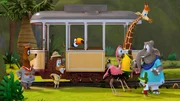 Flora (Flamingo) und Bruno (Giraffe) verabschieden sich von der Zoobande - Sie wollen alleine durch den Dschungel nach Hause finden.