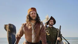 Amerigo Vespucci (Michele Guidi, l.) erkundet mit Helfern (Komparsen) den neuen Kontinent.