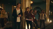 Max (Rory J. Saper, l.), Jeff (Castle Rock Peters), Ines (Eubha Akilade), Thea (Hanna Dodd) und Dash (Hiran Abeysekera) verfolgen gespannt die Auftritte der anderen Tanz-Crews beim großen Hip-Hop-Tanzwettbewerb.