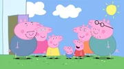 Peppa Wutz (5.v.li.) zusammen mit ihrer Familie.