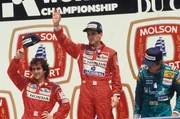 Ayrton Senna (Mi.), Alain Prost (li.) und Thierry Boutsen (re.) beim Gro&szlig;en Preis von Kanada 1988 in Montr&eacute;al