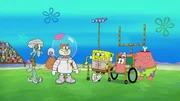 L-R: Squidward, Sandy, SpongeBob, Patrick