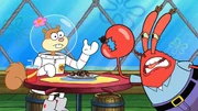v.li.: Sandy, Mr. Krabs