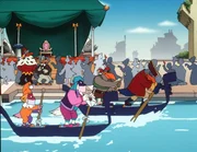 "Die Jagd nach dem Kju Wang", "Die große Regatta." Die gesamte geflügelte Welt von Venedig fiebert der großen Karnevalsregatta entgegen. Drei Teilnehmer-Paare sollen in die Endausscheidung gehen. Marco und Berto, die Bum-Bum-Zwillinge und die zwei geheimnisvollen Piraten qualifizieren sich. Da das Rennen in Karnevalskostümen abgehalten wird, ist es für Yagor ein Leichtes, sich zusammen mit dem Rattenkönig auf einen hinterhältigen Plan zu konzentrieren. Der Sieger des Rennens soll den Kju Wang eigenhändig auf die Turmspitze fliegen. Yagor, der unbedingt siegen will, hat keinesfalls vor, den Kju Wang auf die Turmspitze zu setzen. Er sieht seine Chance kommen. "Die Jagd nach dem Kju Wang", "Die große Regatta." Die gesamte geflügelte Welt von Venedig fiebert der großen Karnevalsregatta entgegen. Drei Teilnehmer-Paare sollen in die Endausscheidung gehen. Marco und Berto, die Bum-Bum-Zwillinge und die zwei geheimnisvollen Piraten qualifizieren sich. Da das Rennen in Karnevalskostümen abgehalten wird, ist es für Yagor ein Leichtes, sich zusammen mit dem Rattenkönig auf einen hinterhältigen Plan zu konzentrieren. Der Sieger des Rennens soll den Kju Wang eigenhändig auf die Turmspitze fliegen. Yagor, der unbedingt siegen will, hat keinesfalls vor, den Kju Wang auf die Turmspitze zu setzen. Er sieht seine Chance kommen.