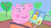 Mama Wutz erkl&auml;rt Peppa was die Kartoffeltraumstadt ist.