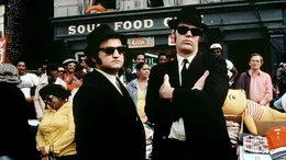 L-R: Joliet Jake Blues (John Belushi), Elwood Blues (Dan Aykroyd)