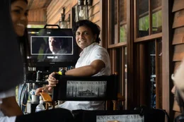 Director and co-writer M. Night Shyamalan on the set of his film KNOCK AT THE CABIN
