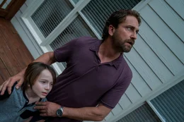 L - R: Nathan Garrity (Roger Dale Floyd), John Garrity (Gerard Butler)