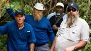 L-R: Dave Cziko, Chuck Meier, Mike Still und Moe Mottice wandern im Dschungel