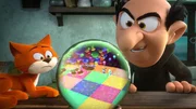 Gargamel freut sich, dass sein böser Plan aufgeht und die Schlümpfe in den Tanzpalast und damit in die Falle gehen.