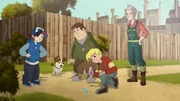 Aus dem Schrebergarten von Kalles Oma wurden Salatgurken geklaut. Radieschen, Dandy und Fred beobachten, wie Kalle mit einer Chemikalie Blut vom Täter sichtbar macht.