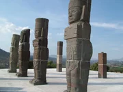 At the top of Pyramid B (Tula) are four massive columns each carved in the likeness of Toltec warriors which once supported the roof of the temple on top of the pyramid.