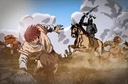 Graf Ludwig von Helfenstein greift mit seinen Reitern immer wieder Bauern an, die sich den Aufst&auml;ndischen anschlie&szlig;en wollen. (Animation)