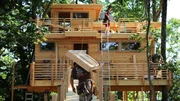 The crew working on the treehouse.