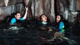 Mia (Sophie N&eacute;lisse, li.), Alexa (Brianne Tju, Mi.), Sasha (Corinne Foxx, re.)  und Nicole wollen eine versunkene Maya-Stadt erkunden. Sie ahnen nicht, dass hungrige Haie in dem Unterwasser-Labyrinth auf sie warten...